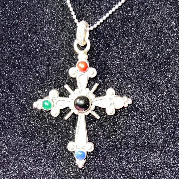Sterling Silver Stamped 925 and Red Gothic Cross Pendant Necklace $65 - Picture 5 of 5
